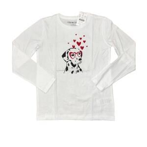 NWT J. Crew Girls' White W/Heart Dalmatian Long Sleeve Graphic Tee